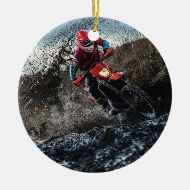 Dirt bike rider throw pillow ceramic ornament (Front)