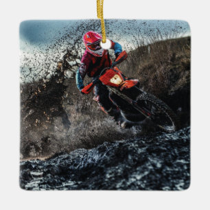 Dirt bike rider throw pillow ceramic ornament