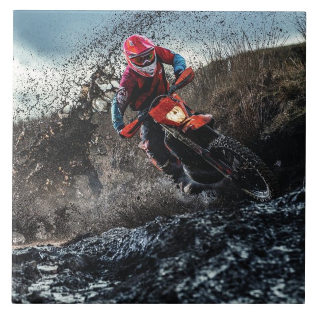 Dirt bike rider throw pillow ceramic tile (Front)