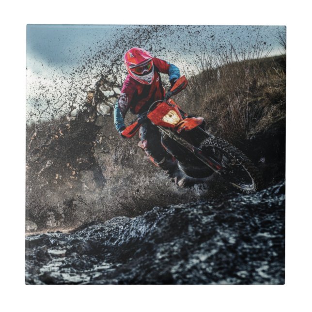 Dirt bike rider throw pillow ceramic tile (Front)