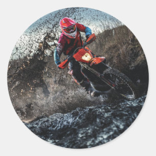 Dirt bike rider throw pillow classic round sticker