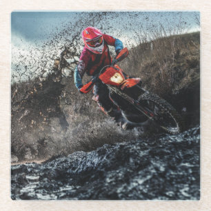 Dirt bike rider throw pillow glass coaster