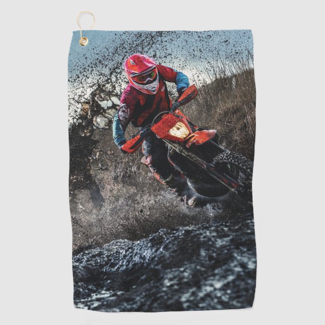 Dirt bike rider throw pillow golf towel (Front)