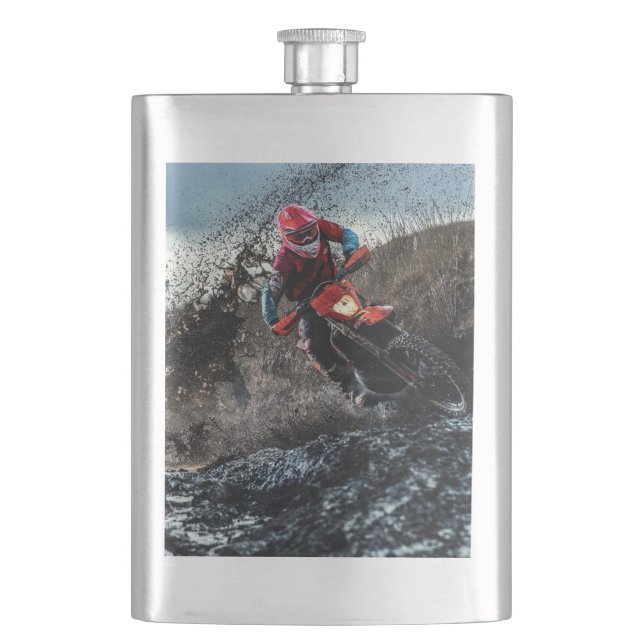 Dirt bike rider throw pillow hip flask (Front)
