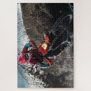 Dirt bike rider throw pillow jigsaw puzzle