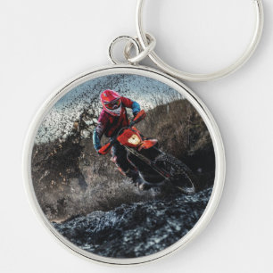 Dirt bike rider throw pillow key ring