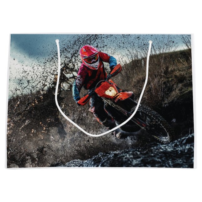 Dirt bike rider throw pillow large gift bag (Front)