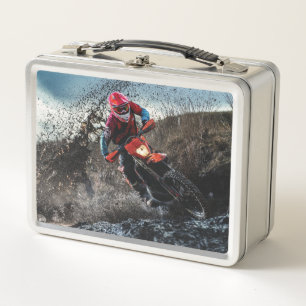 Dirt bike rider throw pillow metal lunch box