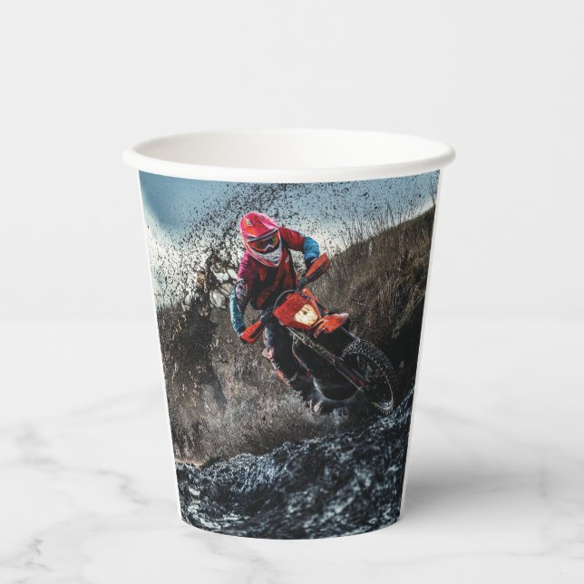 Dirt bike rider throw pillow paper cups (Front)