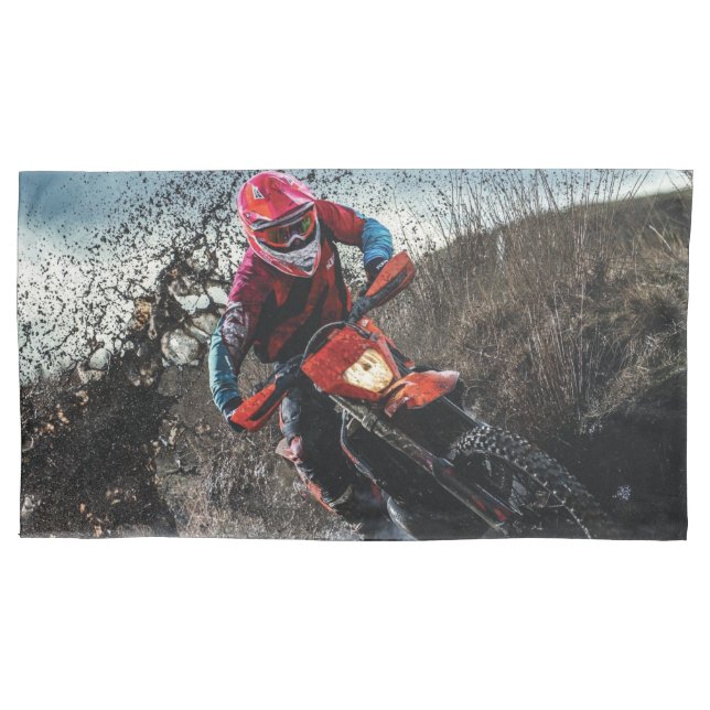 Dirt bike rider throw pillow pillowcase (Front)