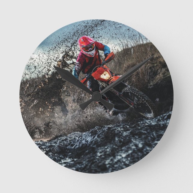 Dirt bike rider throw pillow round clock (Front)