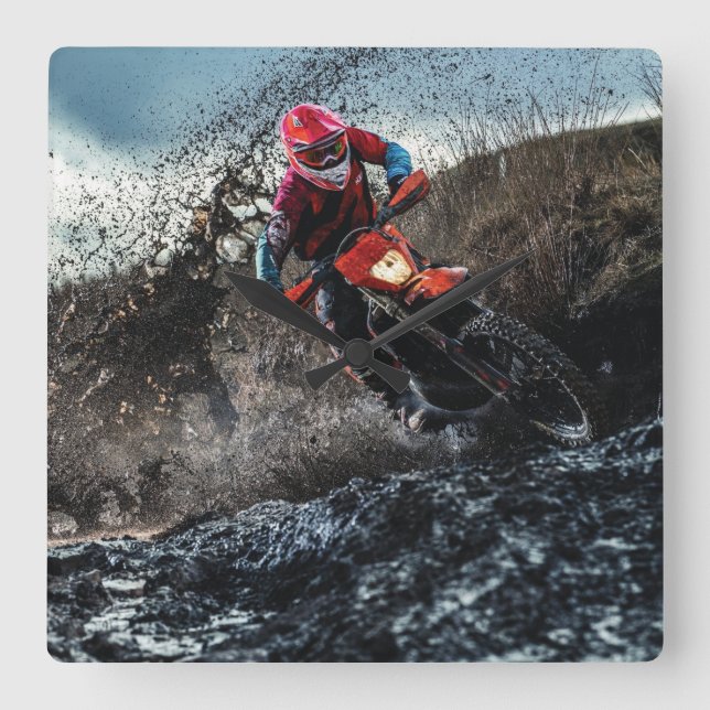 Dirt bike rider throw pillow square wall clock (Front)