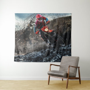 Dirt bike rider throw pillow tapestry