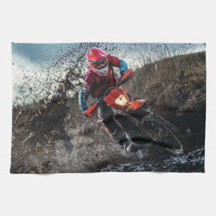 Dirt bike rider throw pillow tea towel