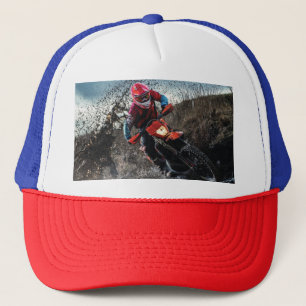 Dirt bike rider throw pillow trucker hat