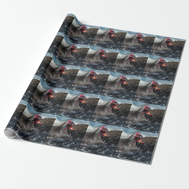 Dirt bike rider throw pillow wrapping paper (Unrolled)