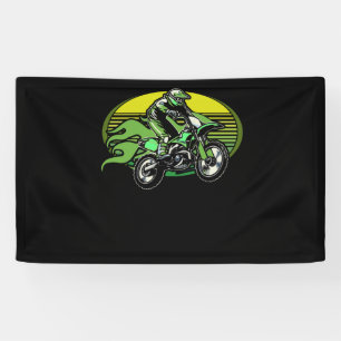 Dirt Bike Rider Tire Tracks Neon Green Youth Banner