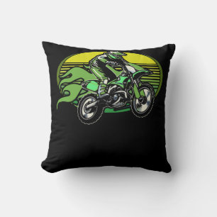 Dirt Bike Rider Tire Tracks Neon Green Youth Cushion