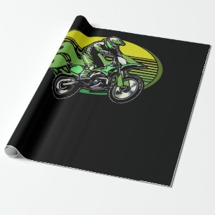 Dirt Bike Rider Tire Tracks Neon Green Youth Wrapping Paper
