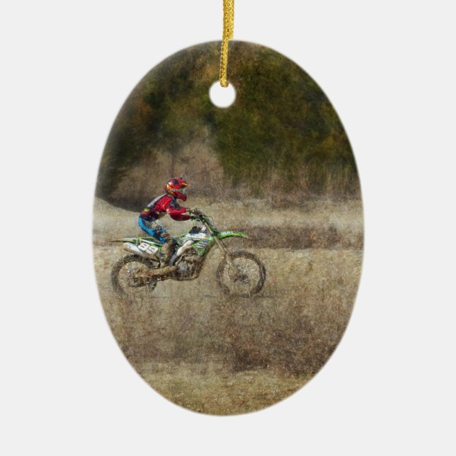 Dirt Bike Riding Ceramic Ornament (Front)