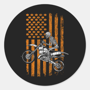Dirt Bike Skeleton Halloween Men Boys Dirt Bike Fa Classic Round Sticker
