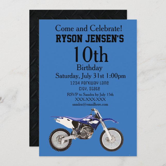 Dirt Bike Themed Sports Kids Birthday Invitations (Front/Back)