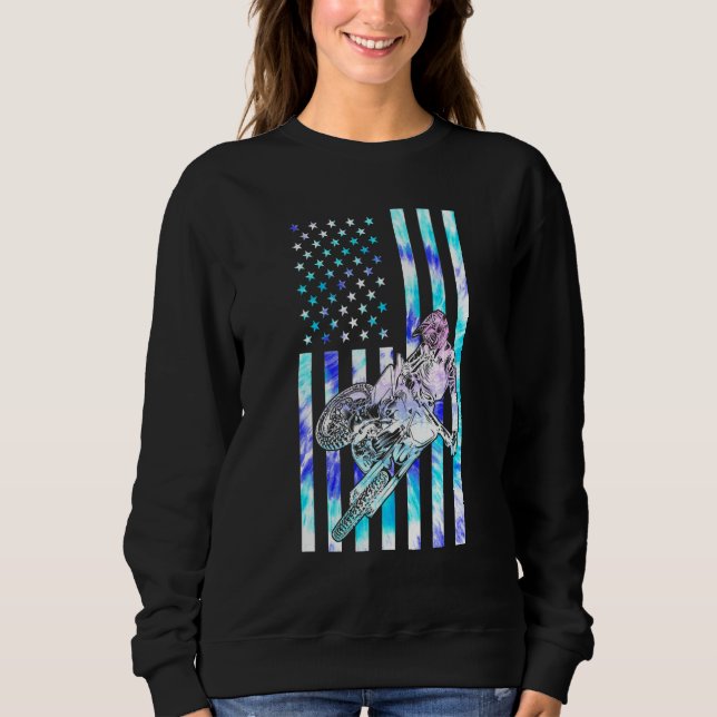 Dirt Bike Tie Dye American Flag Motocross Biker 4t Sweatshirt (Front)