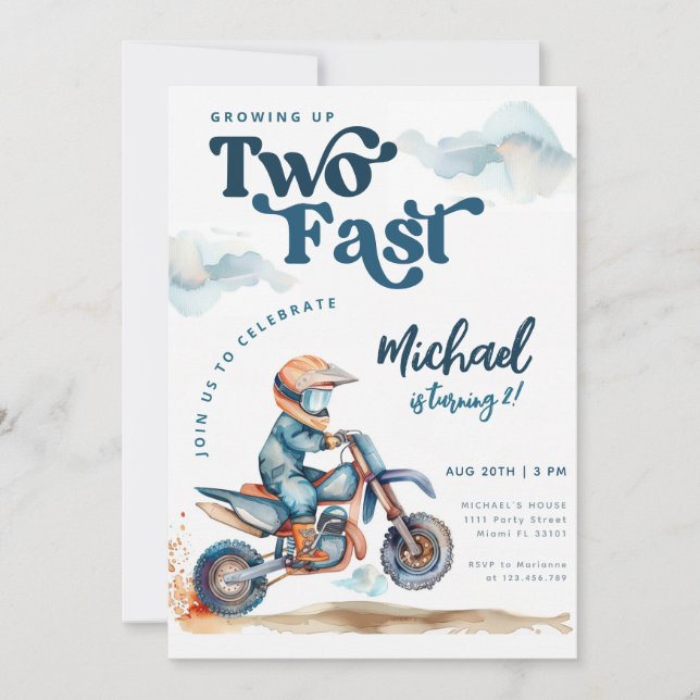 Dirt Bike Two Fast Birthday Invitation (Front)