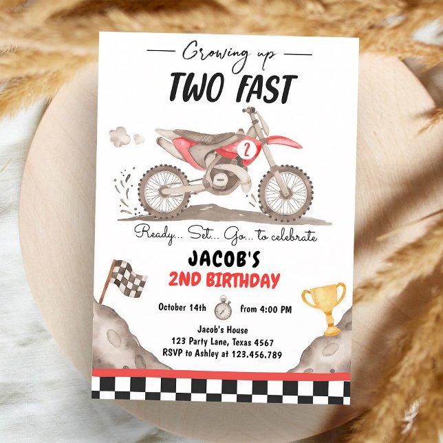 Dirt Bike Two Fast Second Birthday Boy Invitation (Creator Uploaded)
