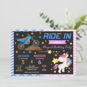 Dirt Bike & Unicorn Joint Birthday Invitation