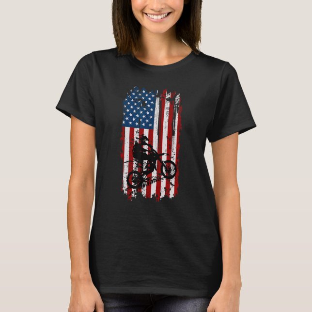 Dirt Bike USA Flag Motocross American Flag T-Shirt (Front)