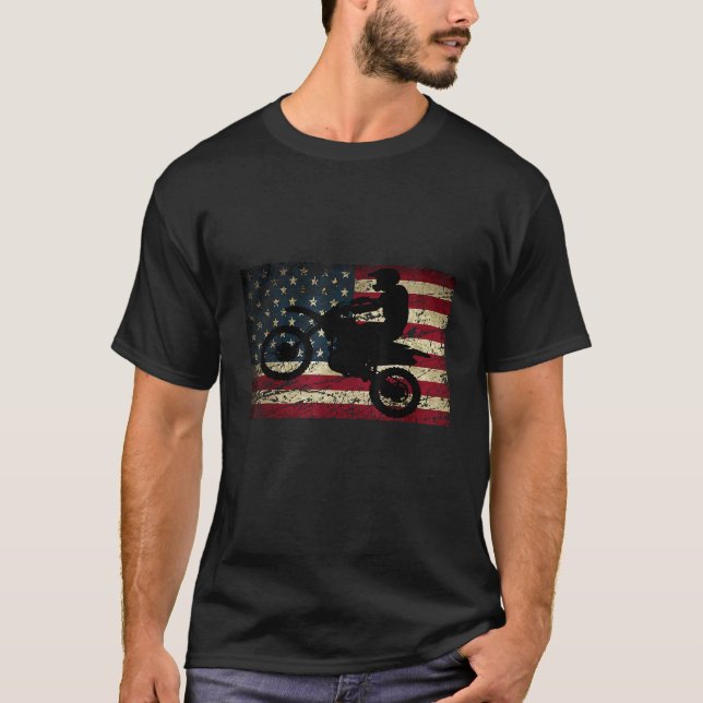 Dirt Bike USA Flag T-Shirt Motocross American Flag (Front)