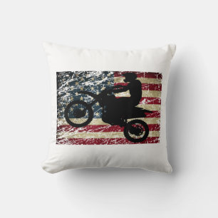 Dirt Bike USA Flag T-Shirt Motocross American Flag Cushion