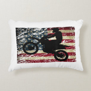 Dirt Bike USA Flag T-Shirt Motocross American Flag Decorative Cushion