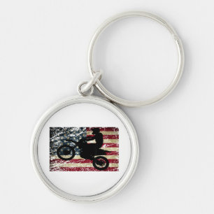 Dirt Bike USA Flag T-Shirt Motocross American Flag Key Ring