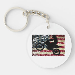 Dirt Bike USA Flag T-Shirt Motocross American Flag Key Ring