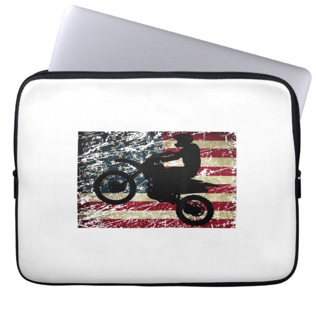Dirt Bike USA Flag T-Shirt Motocross American Flag Laptop Sleeve (Front)