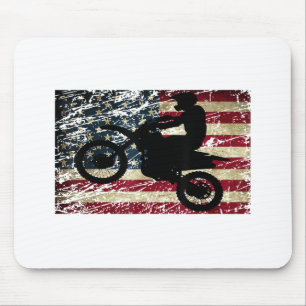 Dirt Bike USA Flag T-Shirt Motocross American Flag Mouse Pad
