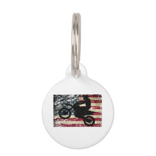 Dirt Bike USA Flag T-Shirt Motocross American Flag Pet Tag