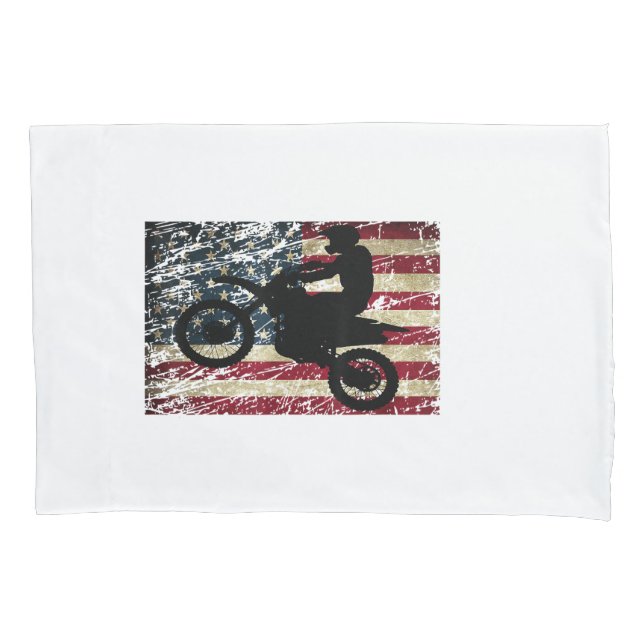 Dirt Bike USA Flag T-Shirt Motocross American Flag Pillowcase (Front)