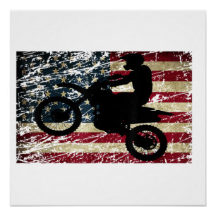 Dirt Bike USA Flag T-Shirt Motocross American Flag Poster