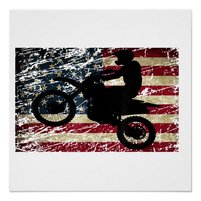 Dirt Bike USA Flag T-Shirt Motocross American Flag Poster (Front)