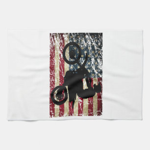 Dirt Bike USA Flag T-Shirt Motocross American Flag Tea Towel