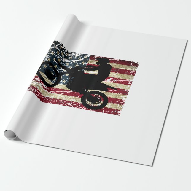 Dirt Bike USA Flag T-Shirt Motocross American Flag Wrapping Paper (Unrolled)