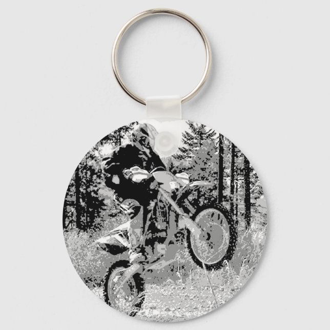 Dirt bike wheeling in the wood key ring (Front)