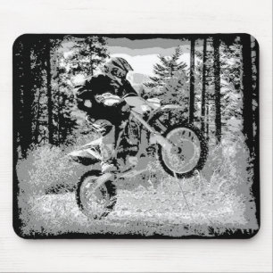 Dirt bike wheeling in the woods mouse pad