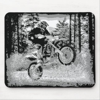 Dirt bike wheeling in the woods mouse pad