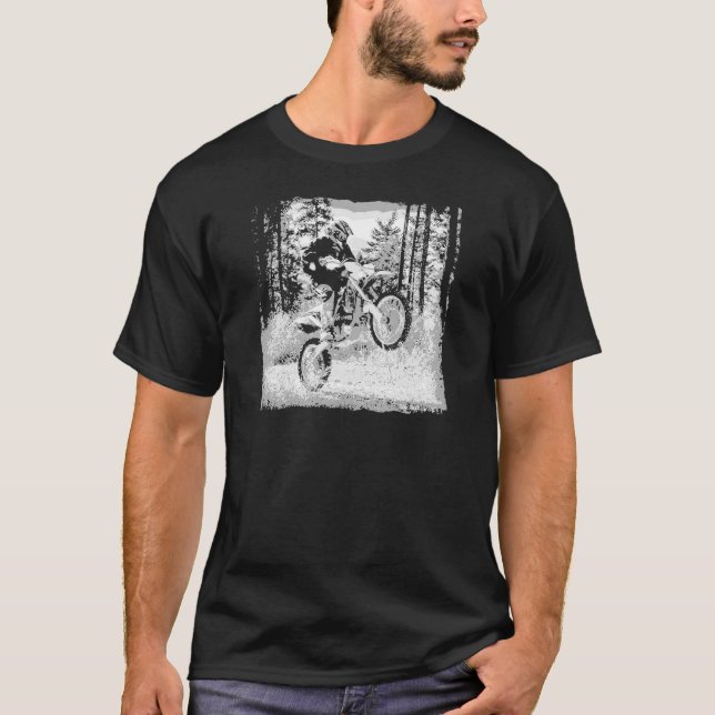 Dirt bike wheeling in the woods T-Shirt (Front)