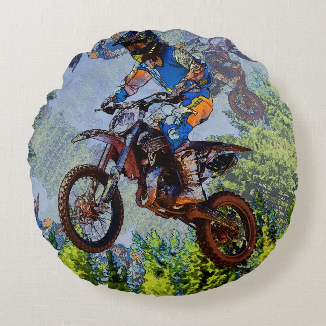 Dirt-Biking Fools- Motocross Racers   Round Cushion (Front)