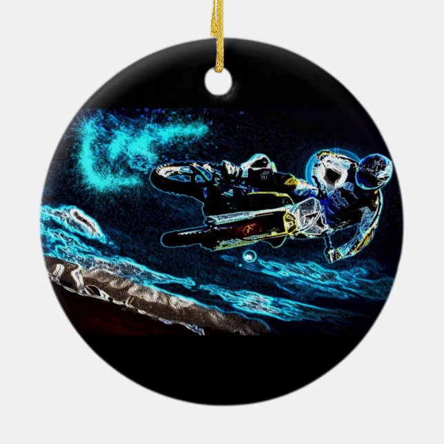dirt biking motocross racing Motorcycle biker Ceramic Tree Decoration (Back)